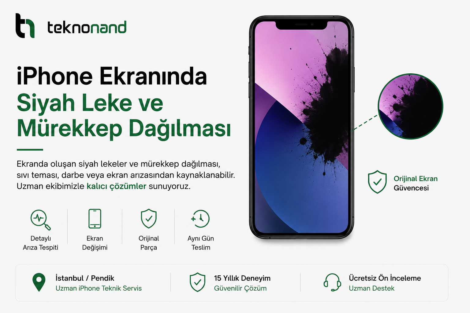 iPhone Ekranında Siyah Leke ve Mürekkep Dağılması