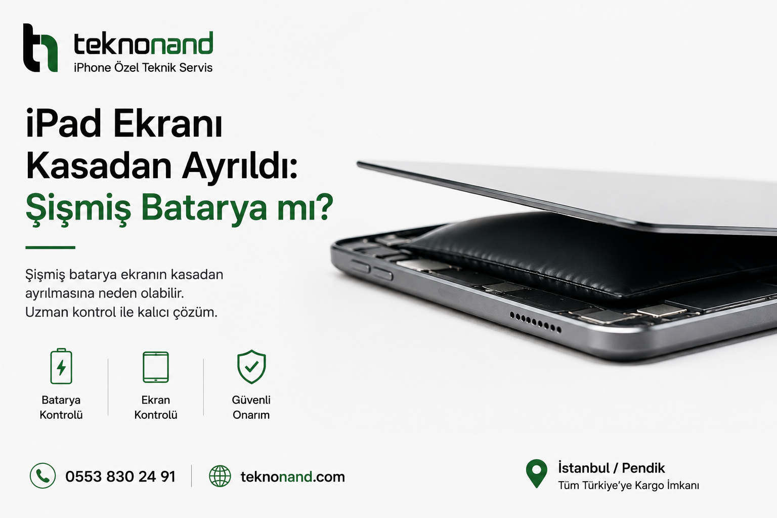 Şişmiş batarya nedeniyle kasadan ayrılan iPad ekranı