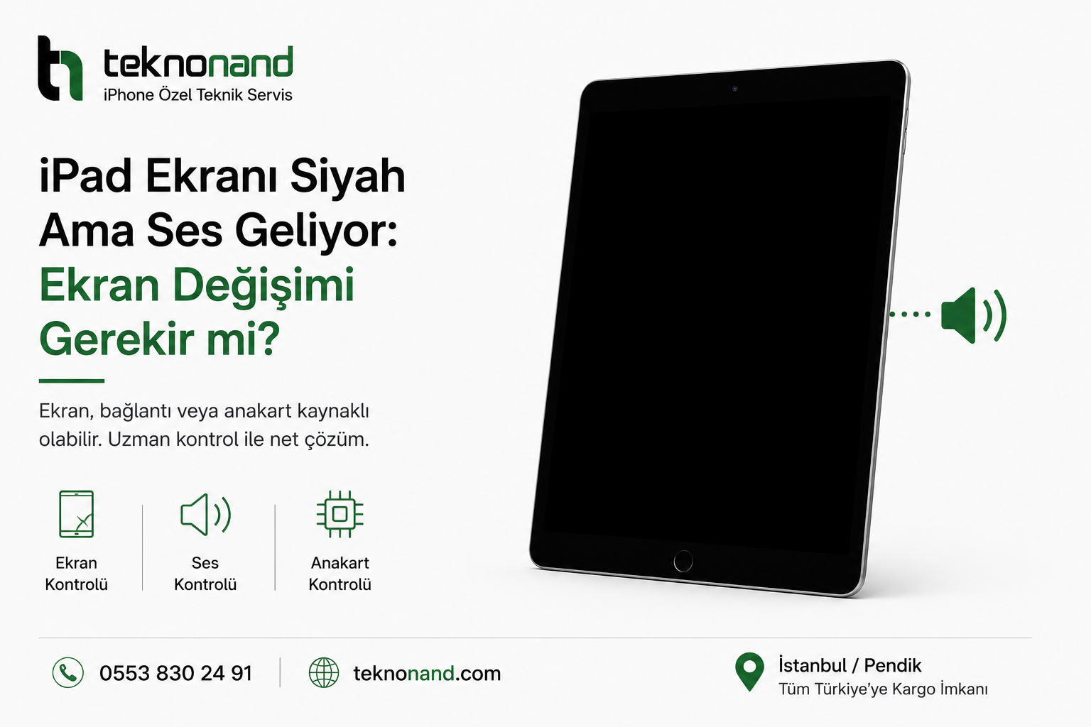 Ekranı siyah olduğu hâlde çalışan iPad için görüntü testi