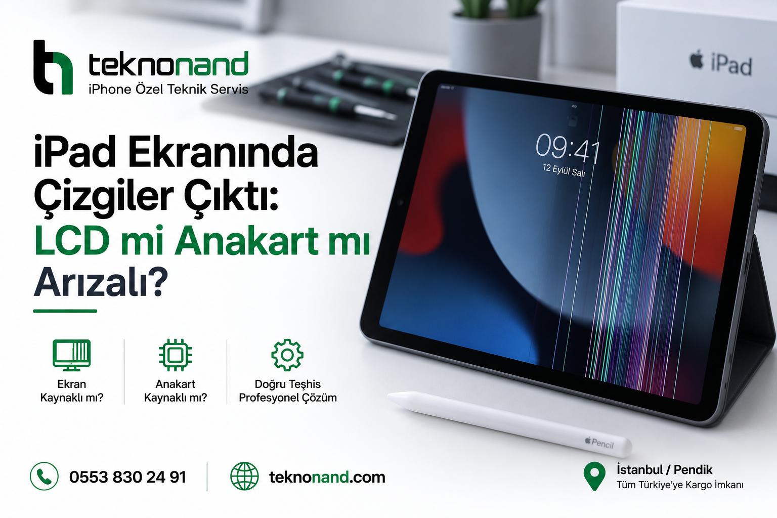 iPad Ekranında Çizgiler Çıktı: LCD mi Anakart mı Arızalı için teknik kontrol