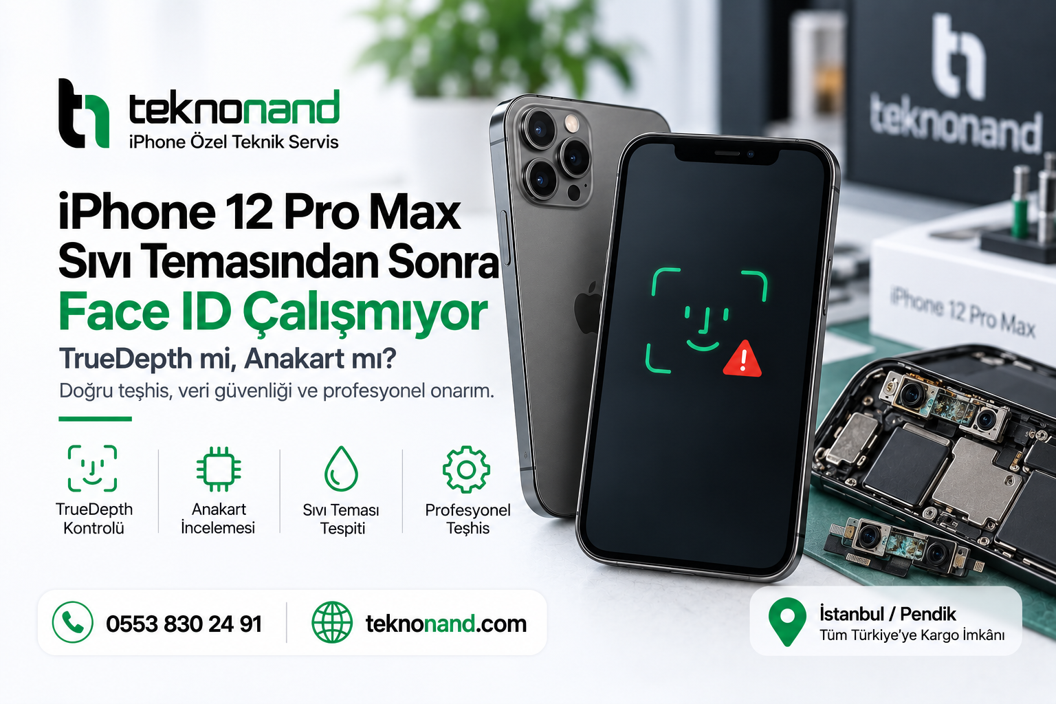 iPhone 12 Pro Max Sıvı Temasından Sonra Face ID Çalışmıyor: TrueDepth mi, Anakart mı?