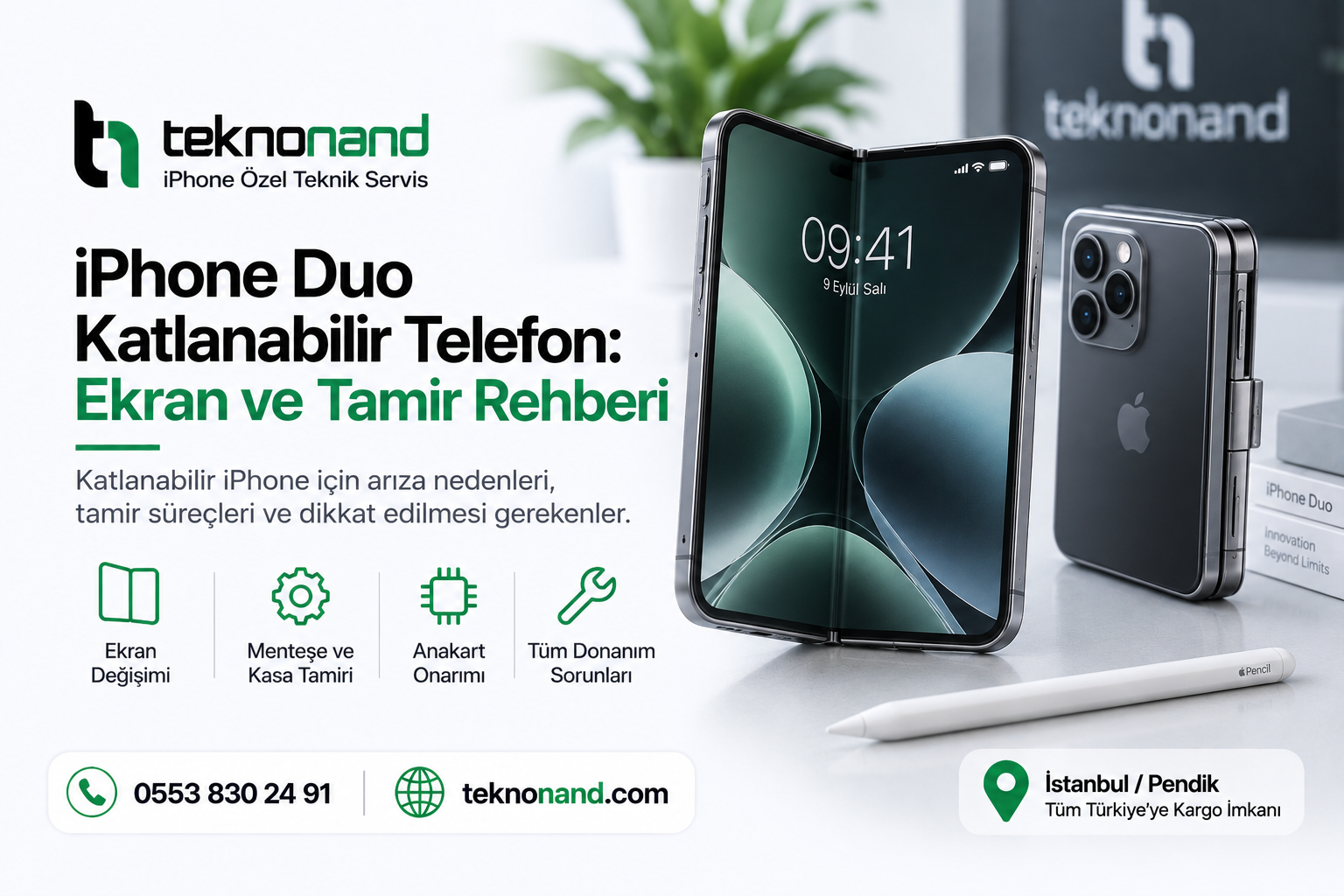 iPhone Duo katlanabilir telefon iç ekranı ve menteşe yapısı