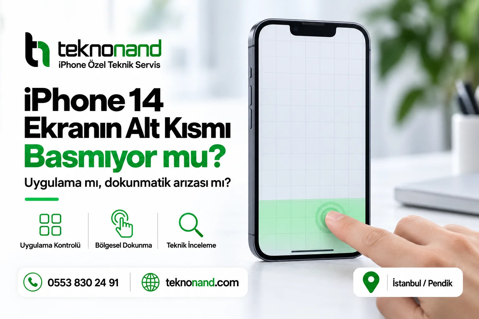 iPhone 14 ekranının alt bölümünde dokunmatik yanıt vermemesi için uygulama ve bölgesel dokunma kontrolü