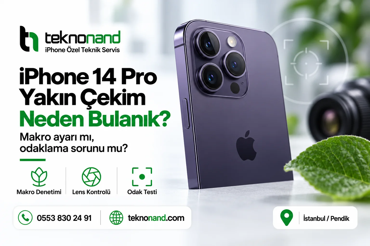 iPhone 14 Pro yakın çekim bulanıklığında makro denetimi ve odaklama kontrolü