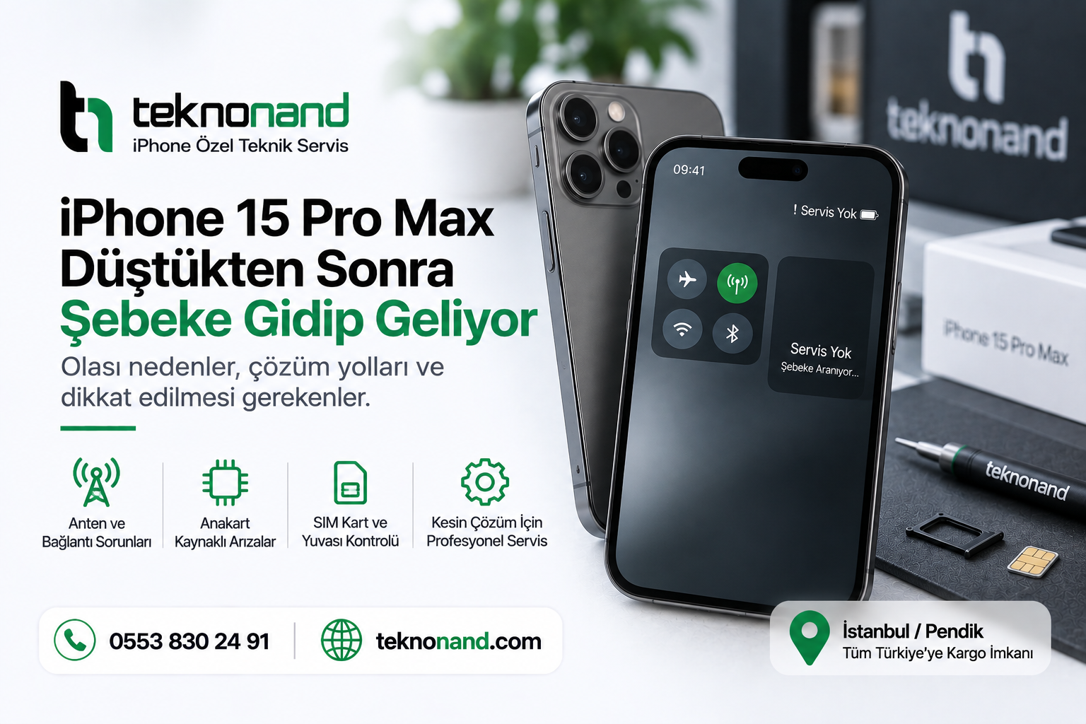 iPhone 15 Pro Max Düştükten Sonra Şebeke Gidip Geliyor: Anten, Kasa veya Anakart mı?