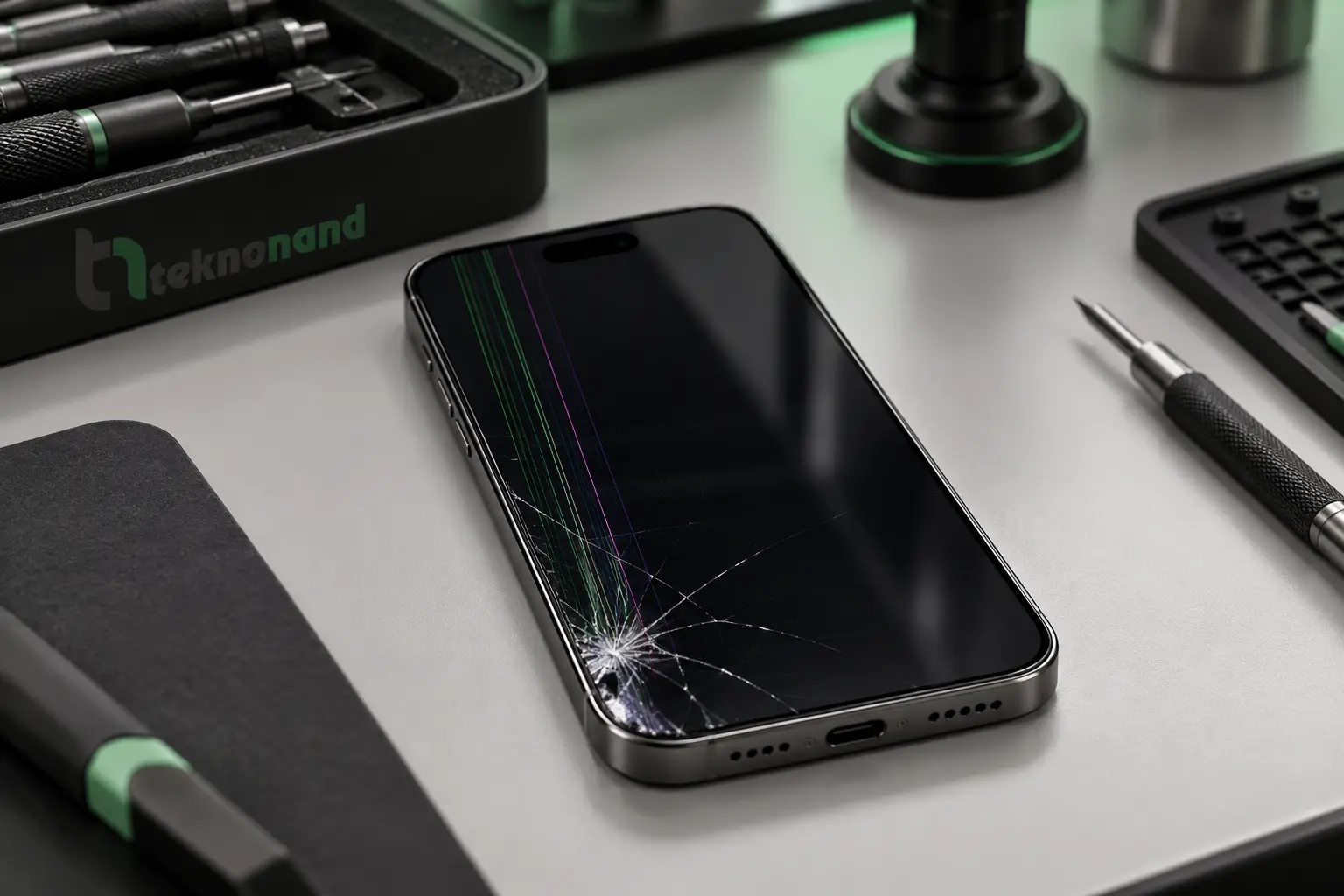 iPhone 15 kırık ekran ve görüntü arızası örneği