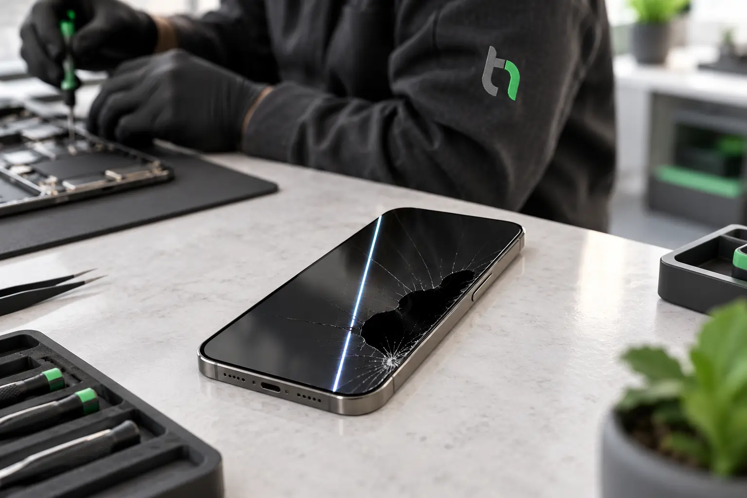iPhone 16 Pro Max kırık ekran ve görüntü arızası örneği