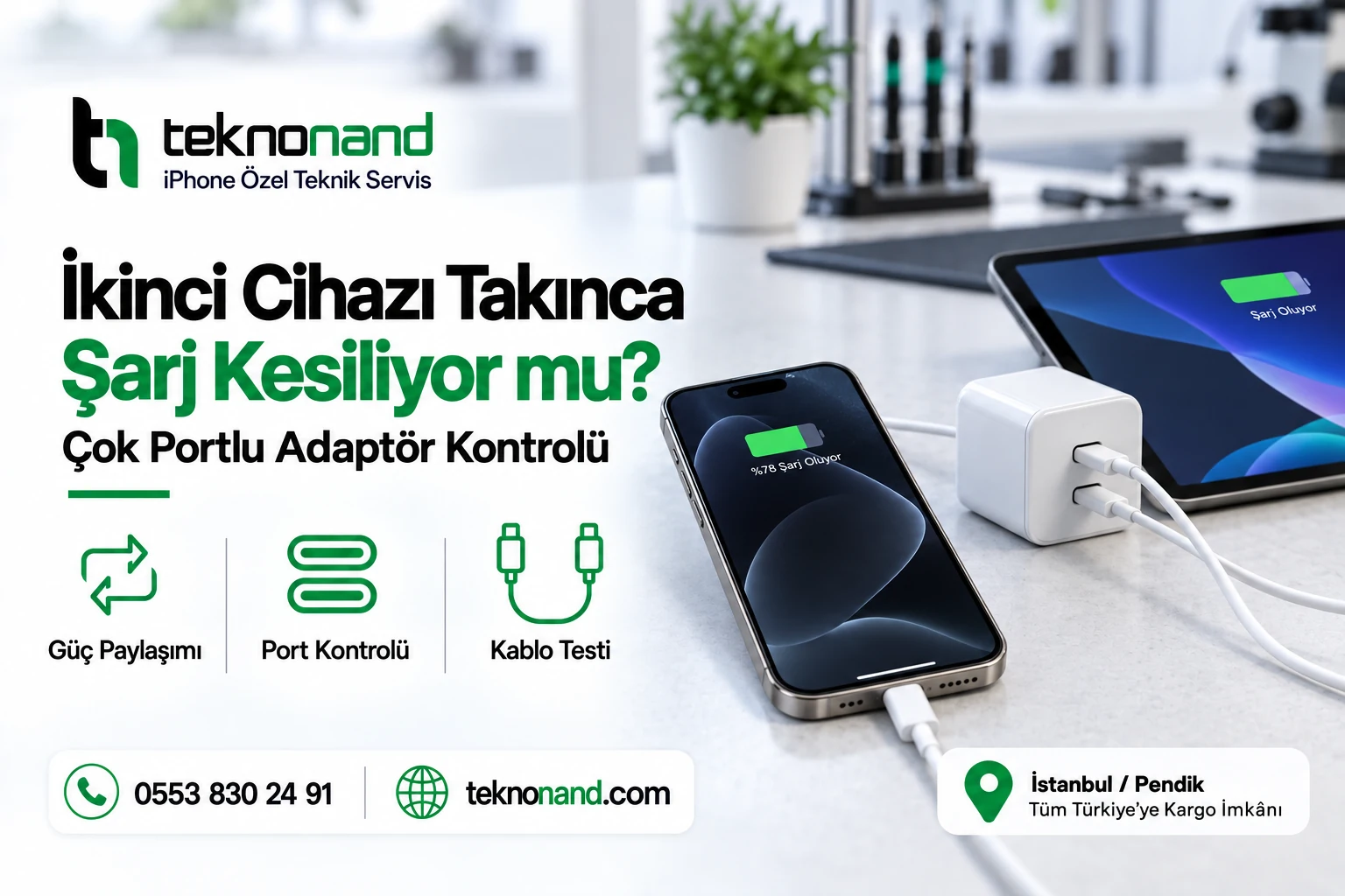 iPhone Çok Portlu Adaptörde İkinci Cihaz Takılınca Şarjı Kesiliyor