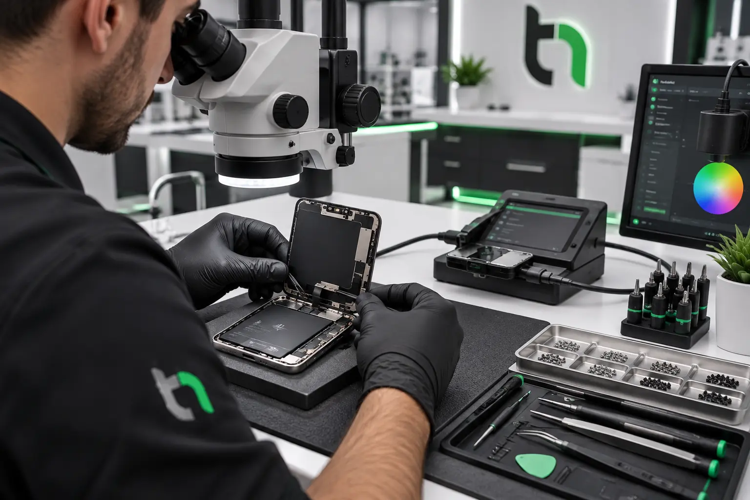 Teknonand laboratuvarında iPhone 12 Pro ekran kalibrasyonu ve montajı